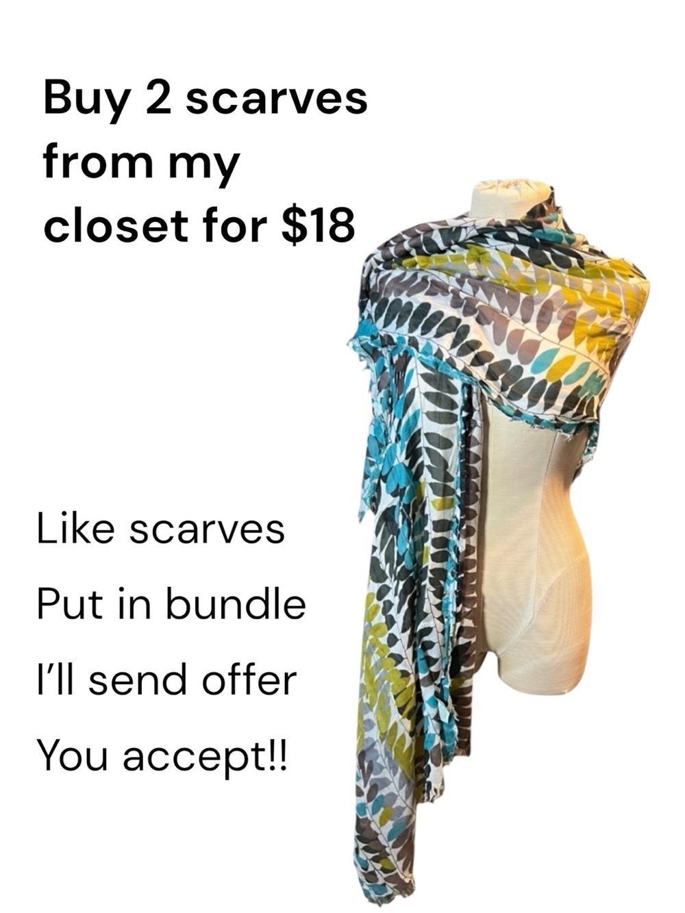 Lightweight Leaf-Print Scarf in Teal, Olive & Gray